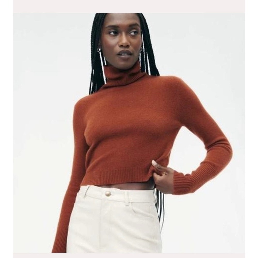 Naadam 100% Cashmere Cropped Turtleneck Sweater Burnt Orange Rust RN145136